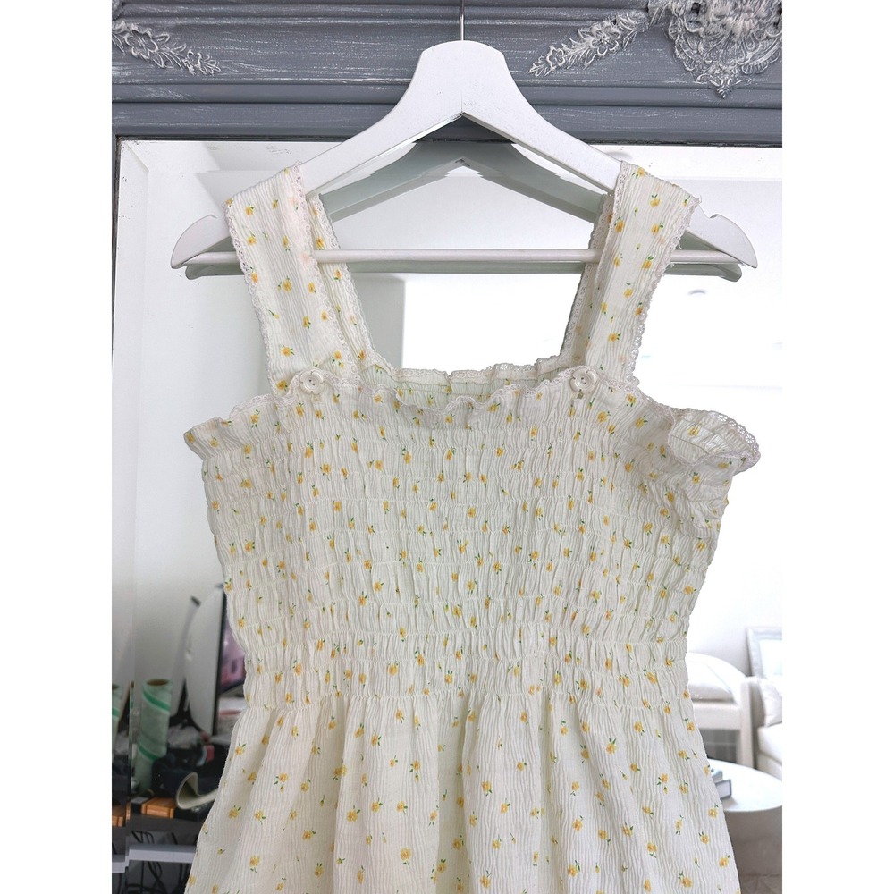 90s Vintage Onward Floral Kashiyama Seersucker Smocked Midi Dress Cottagecore M - Picture 2 of 8